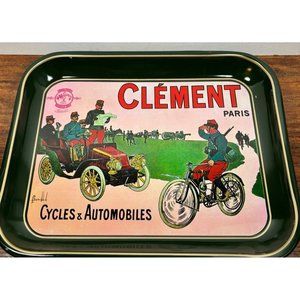 Vintage Clement Pair Tray‎ Dark Green Cycles & Automobiles Hong Kong EUC